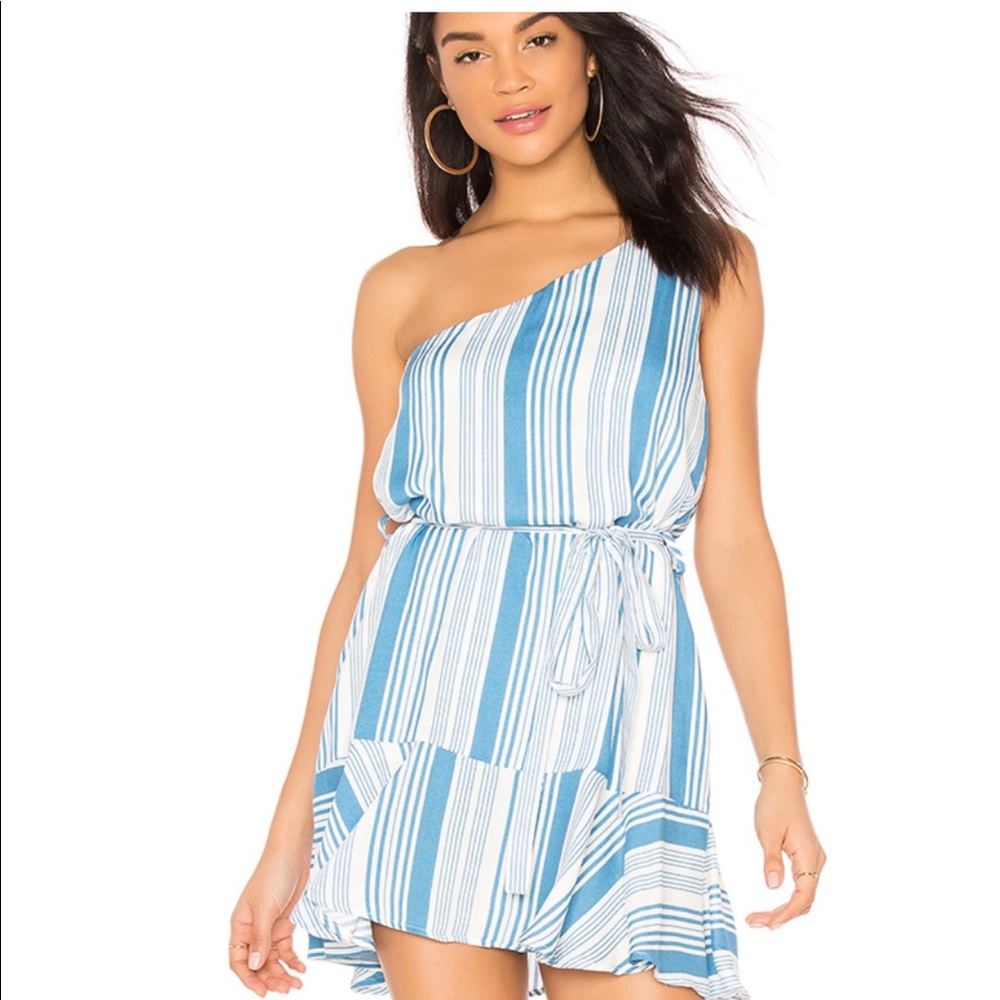 One shoulder blue/white MinkPink dress